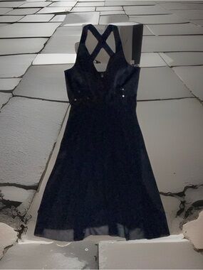 Donna Morgan Women’s Black Sleeveless Cross-back Midi Cocktail Dress-16-EC